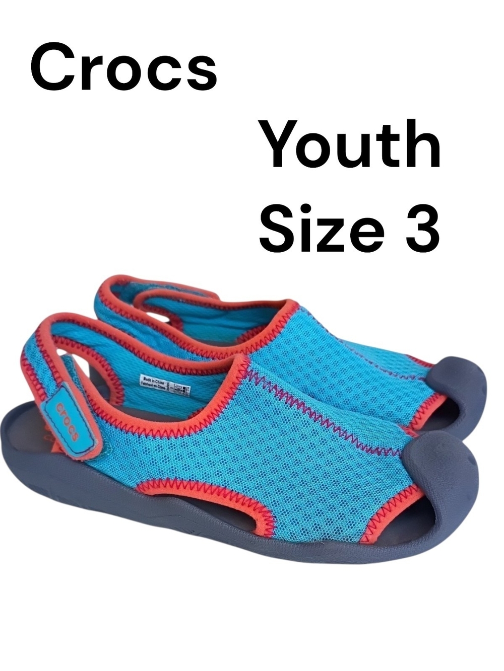 Crocs Swiftwater Youth Boys Size 3 Water Shoes Water Sandals Orange Blue